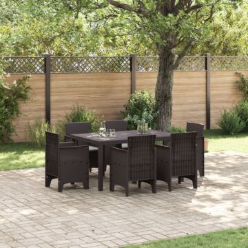 Vidaxl 7 Piece Garden Dining Set With Cushions Brown Poly Rattan