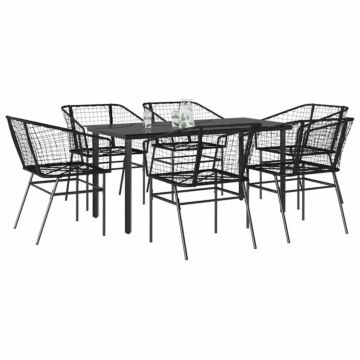 Vidaxl 7 Piece Garden Dining Set Black Poly Rattan Glass
