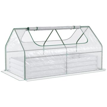 Outsunny Raised Garden Bed With Greenhouse, Steel Planter Box With Plastic Cover, Roll Up Window, Dual Use For Flowers, Vegetables, Fruits, Clear
