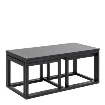 Cornus Square Coffee Table Set In Matt Black Set Of 3