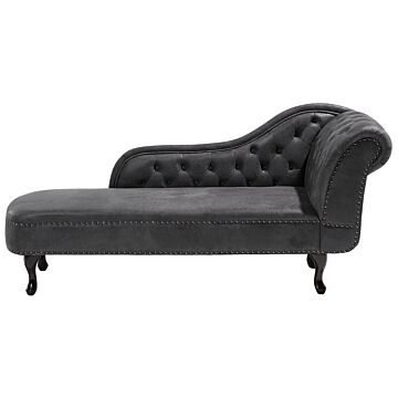 Chaise Lounge Grey Right Hand Faux Suede Buttoned Beliani