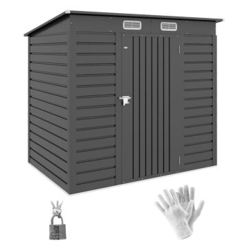 Outsunny 6.3 X 4.3ft Garden Shed. Galvanised Metal Shed, Outdoor Tool Storage Shed With Pent Roof, Lockable Door And 2 Vents, Grey