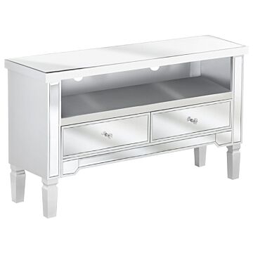 Mirrored Sideboard Silver With 2 Drawers Chest With Crystal Knobs Beliani