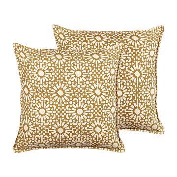 Set Of 2 Scatter Cushions Beige Cotton 45 X 45 Cm Geometric Pattern Handmade Removable Cover With Filling Boho Style Beliani