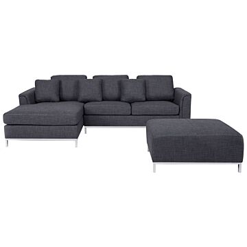 Corner Sofa Grey Fabric Upholstered With Ottoman L-shaped Right Hand Orientation Beliani