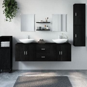 Vidaxl 7 Piece Bathroom Furniture Set Black Engineered Wood