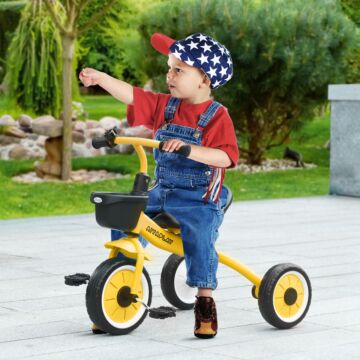 Aiyaplay Kids Trike, Tricycle, With Adjustable Seat, Basket, Bell, For Ages 2-5 Years - Yellow