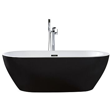 Freestanding Bath Tub Acrylic Black Oval 160 X 75 Cm Overflow System Modern Beliani