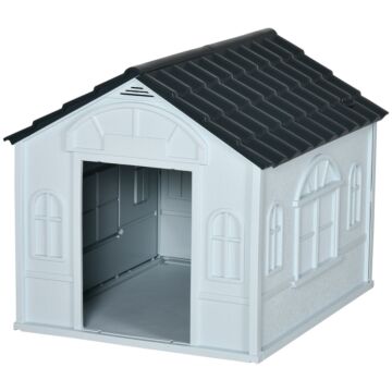 Pawhut Plastic Weatherproof Dog House, Grey