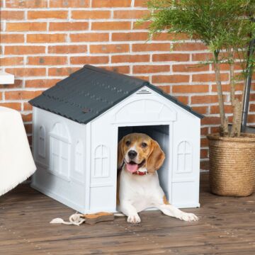 Pawhut Plastic Weatherproof Dog House, Grey