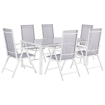 7 Piece Garden Dining Set Grey Aluminium Dining Table With 6 Foldable Chairs Beliani
