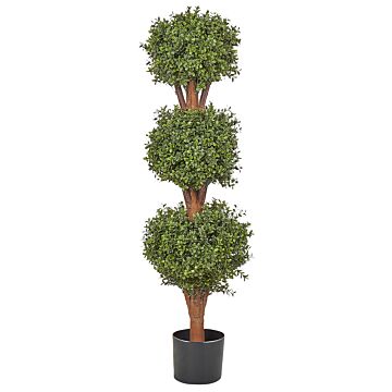 Artificial Potted Buxus Ball Tree Green Plastic Leaves Material Solid Wood Trunk 120 Cm Decorative Indoor Outdoor Garden Accessory Beliani