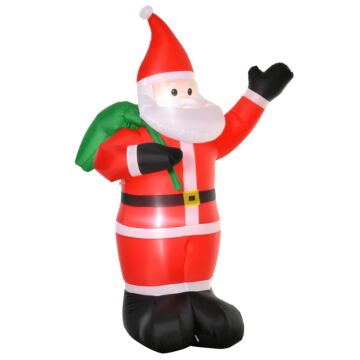 Homcom 2.4m Christmas Inflatable Santa Holiday Yard Decoration With Led Lights, Indoor Outdoor Lawn Blow Up Decor