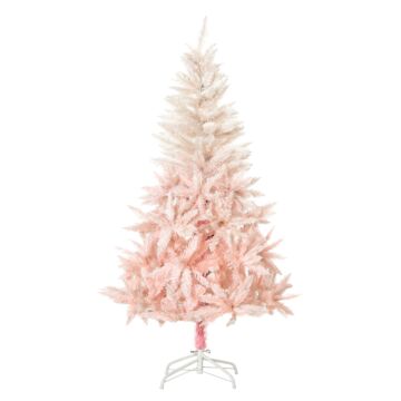 Homcom 5ft Artificial Christmas Tree Holiday Home Decoration With Metal Stand, Automatic Open, White And Pink