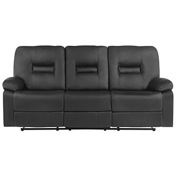Recliner Sofa Black 3 Seater Faux Leather Manually Adjustable Back And Footrest Beliani