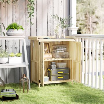 Outsunny 43 X 74cm Fir Wood Shed, With Metal Worktop - Natural Finish