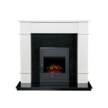 Linton Fireplace With Downlights In Pure White & Granite With Oslo Electric Fire, 48 Inch