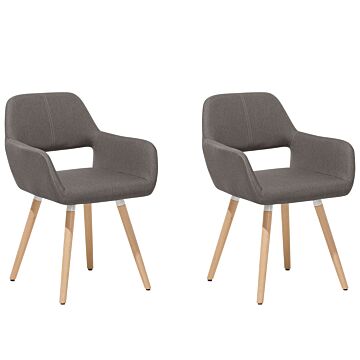 Set Of 2 Dining Chairs Taupe Fabric Upholstery Light Wood Legs Modern Eclectic Style Beliani