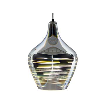 Hanging Light Pendant Lamp Silver Highly Glossy Reflective Glass Geometric Shade Eclectic Glamorous Design Beliani
