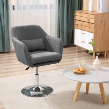 Homcom Swivel Accent Chair Contemporary Vanity Armchair With Adjustable Height Thick Cushion Lumbar Support Armrest For Bedroom
