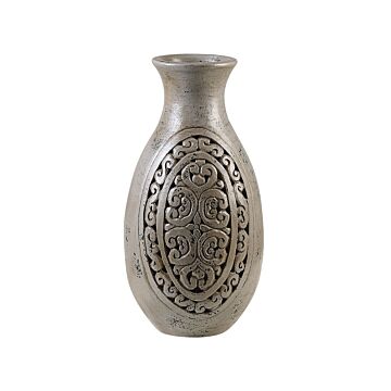 Tall Decorative Vase Grey Terracotta 51 Cm Handmade Painted Floor Vase Greek-inspired Beliani
