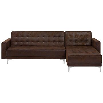 Corner Sofa Bed Brown Faux Leather Tufted Modern L-shaped Modular 4 Seater Left Hand Chaise Longue Beliani