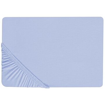Fitted Sheet Blue Cotton 140 X 200 Cm Elastic Edging Solid Pattern Classic Style For Bedroom Beliani