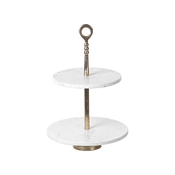 2-tiered Dessert Plate Gold And White Aluminium And Marble Modern Glam Design Beliani