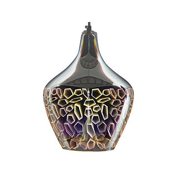 Hanging Light Pendant Lamp Silver Highly Glossy Reflective Glass Geometric Shade Eclectic Glamorous Design Beliani