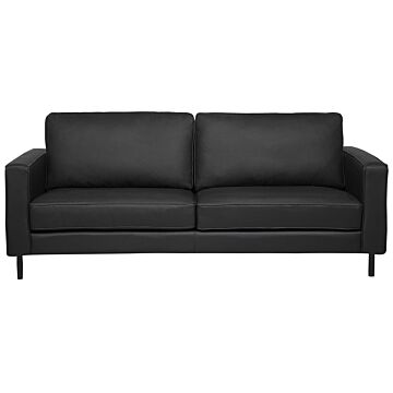 Sofa Black Leather 3 Seater Metal Legs Upholstered Back Minimalistic Modern Beliani