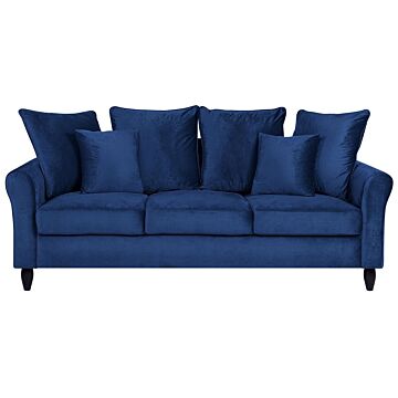Sofa Blue Velvet Solid Wood 3 Seater Scatter Pillows Beliani