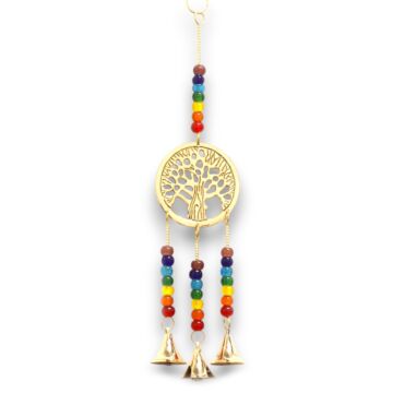 Indian Chimes - Brass Tree Of Life With Chakra Beads - 3 Bells