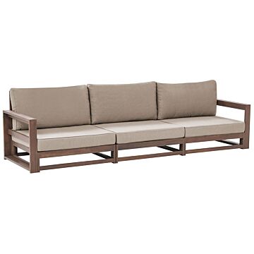 Garden Sofa Dark Wood And Taupe Acacia Wood Outdoor 3 Seater With Cushions Modern Design Beliani