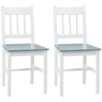 Homcom Dining Chairs Set Of 2, Kitchen Chair With Slat Back, Pine Wood Structure For Living Room And Dining Room, White
