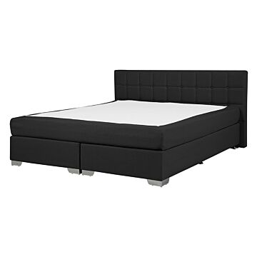 Eu Double Size Divan Bed Black Fabric Upholstered 4ft6 Frame With Tufted Headboard And Pocket Spring Mattress Beliani
