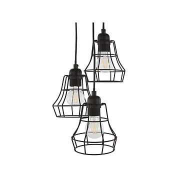 Pendant Lamp Black Colour Metal 3 Lights Cage Bell Shape Industrial Beliani