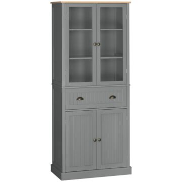 Homcom 180cm Tall Kitchen Pantry Cupboard, Freestanding Storage Cabinet With 5 Tier, Adjustable Shelves, Drawer, Grey