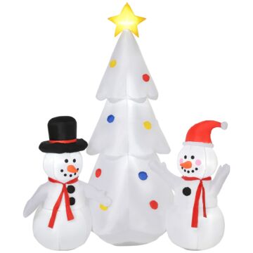 Homcom 1.9m Christmas Inflatable Tree With Star And Snowmen, Led Lighted For Home Indoor Outdoor Garden Lawn Decoration Party Prop