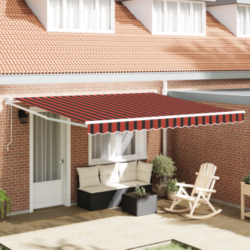 Vidaxl Manual Retractable Awning With Led Orange And Brown 350x250 Cm