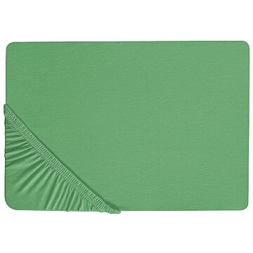 Fitted Sheet Green Cotton 90 X 200 Cm Elastic Edging Solid Pattern Classic Style For Bedroom Beliani