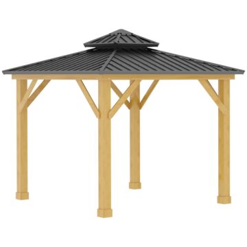 Outsunny 3x(3)m Outdoor Hardtop Gazebo Canopy With 2-tier Roof And Solid Wood Frame Outdoor Patio Shelter For Patio, Garden, Grey