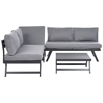5 Seater Garden Sofa Set Grey Cushions Black Frame Adjustable Seats Coffee Table Modern Design Beliani