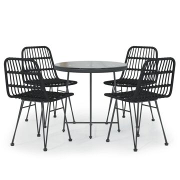 Vidaxl 5 Piece Garden Dining Set Black Poly Rattan