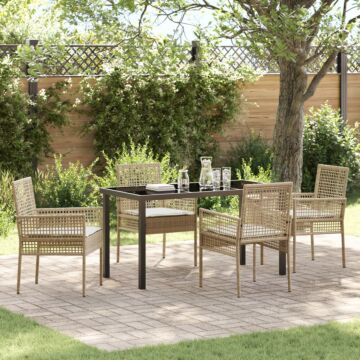 Vidaxl 5 Piece Garden Dining Set With Cushions Beige Poly Rattan