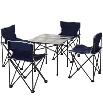 Outsunny 5 Piece Camping Table & Chairs Set With Carrying Bag Foldable Portable Lightweight Compact Aluminium Roll-up Top For Picnic