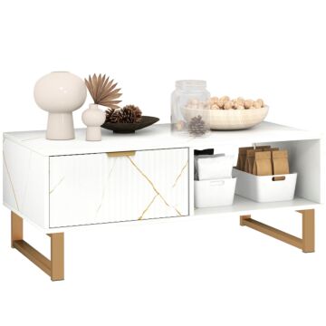 Homcom Elegant Marble Effect Storage Coffee Table - White