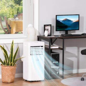 Homcom 9000 Btu 4-in-1 Compact Portable Mobile Air Conditioner Unit Cooling Dehumidifying Ventilating W/ Fan Remote Led 24 Hr Timer Auto Shut-down