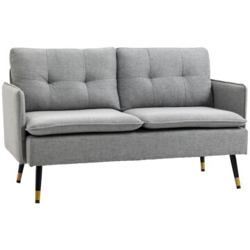 Homcom 2 Seater Sofas For Living Room, Fabric Couch, Button Tufted Love Seat With Cushions, Grey