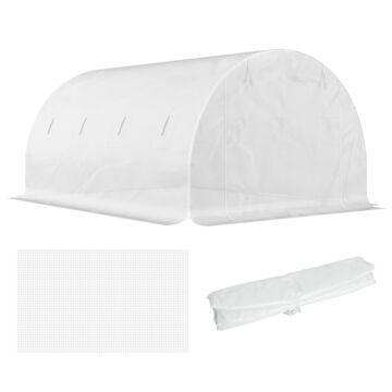Outsunny 4 X 3 X 2m Greenhouse Replacement Cover Only Winter Garden Plant Pe Cover For Tunnel Walk-in Greenhouse With Roll-up Windows Door Outdoor, White