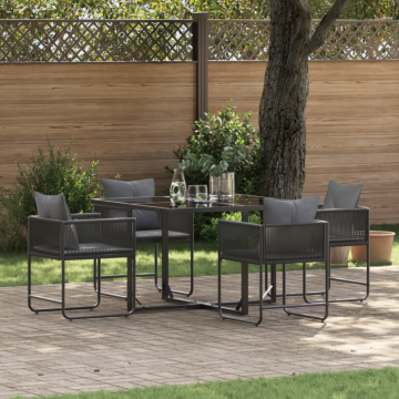 Vidaxl 6 Piece Garden Dining Set With Cushions Steel And Poly Rattan